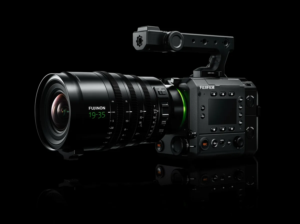 Fujinon GF19–35mm T3.5 cinema lens shown in an official production image