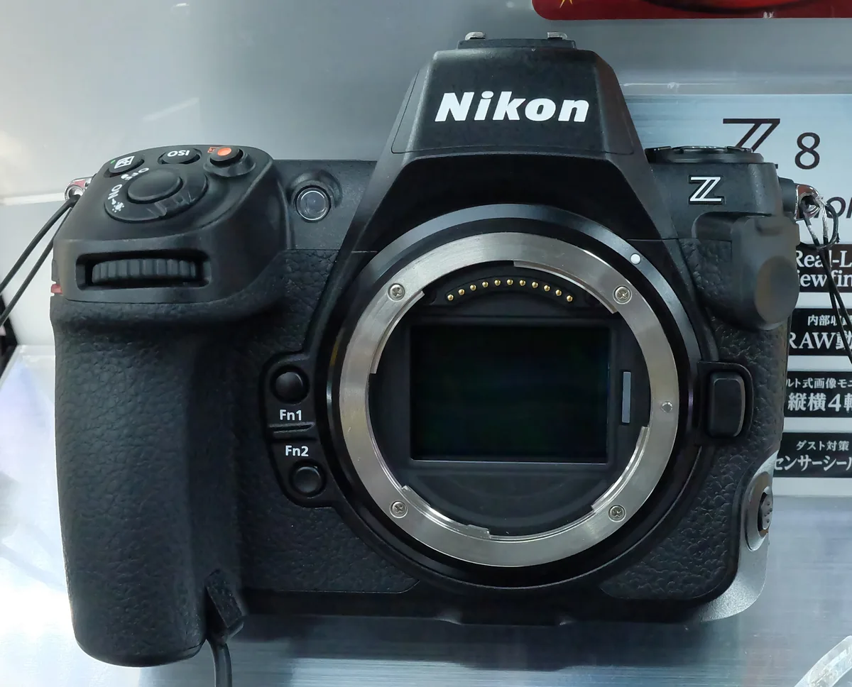 Nikon Z8 camera photographed at a store display in 2023.