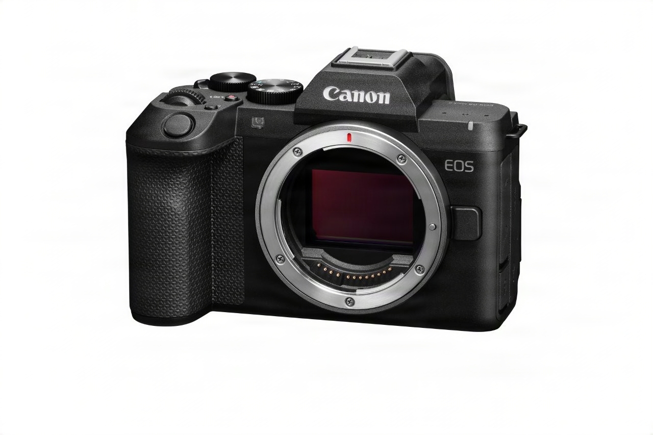 Official Canon EOS R8 Mark II front three-quarter view with lens removed