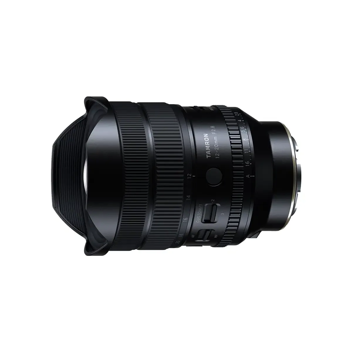 Official product photograph of the Tamron 12–20mm F2.8 lens, Model A084