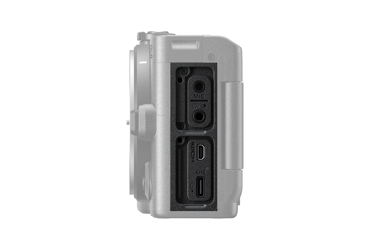 Official Nikon ZR side view highlighting microphone, headphone, HDMI and USB connections